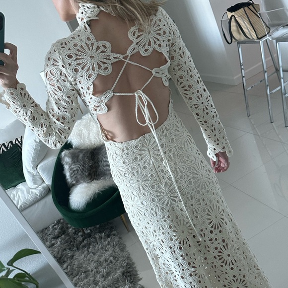 Maje Rozim Dress Crochet Maxi Dress Mini Depop - Picture 10 of 12